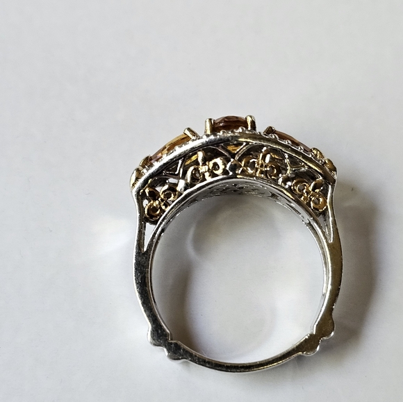 Genuine 🍋 Citrine & White Zircon Ring in 14k Yellow Gold & Sterling Silver Sz 6 - Picture 6 of 17